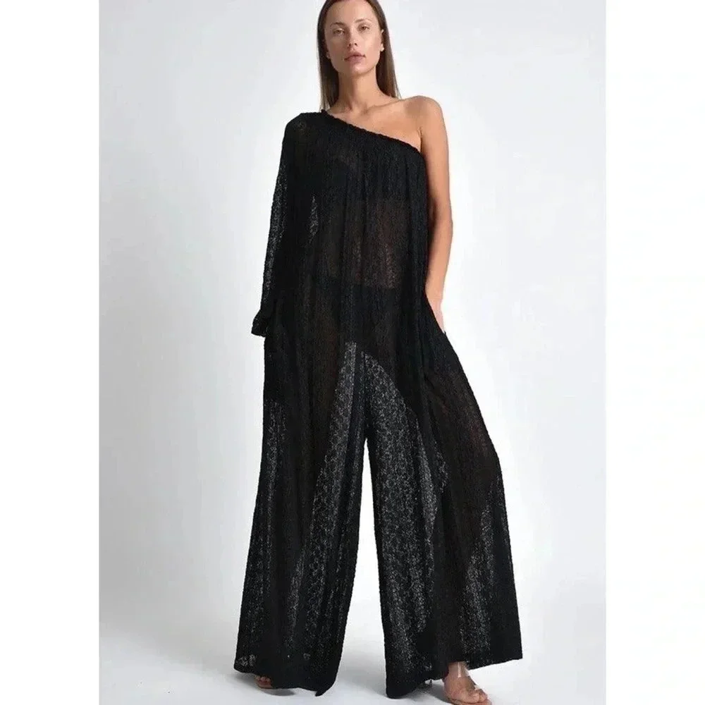 NWT Free People Muche Muchette Valentino Lace Wide-Leg Jumpsuit Black - Picture 12 of 15